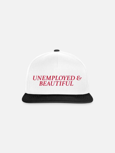 unemployed & beautiful (rot) - Snapback Cap - Weiß/Schwarz