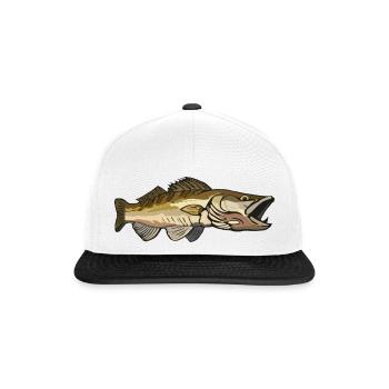 Zander (Raubfisch) - stilisiert - Snapback Cap - Weiß/Schwarz - Vorne