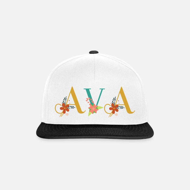 AVA Namenskunst mit gestickten Blumen - Snapback Cap - Weiß/Schwarz