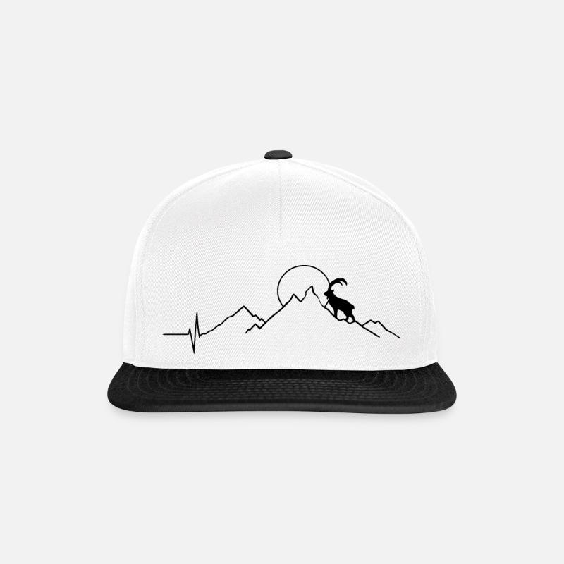 Steinbock und Berg - - Snapback Cap - Weiß/Schwarz