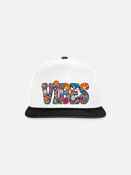 Vibes: Psychedelische Hippie Farbpracht - Snapback Cap - Weiß/Schwarz