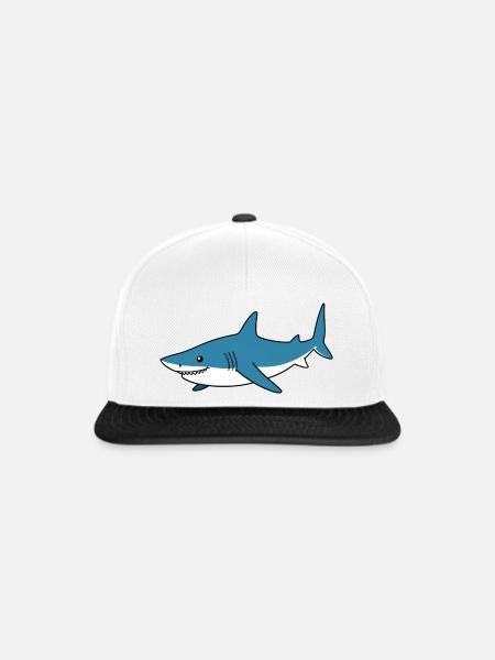 Blauer Cartoonhai – Küstenfreund - Snapback Cap - Weiß/Schwarz