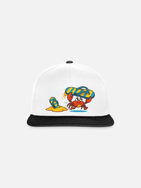 Lustige Strand Krabbe klaut Badelatschen Comic - Snapback Cap - Weiß/Schwarz