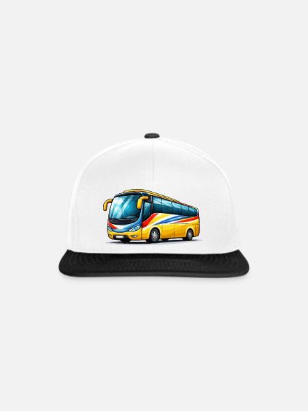 Reisebus Kunstdruck - Snapback Cap - Weiß/Schwarz