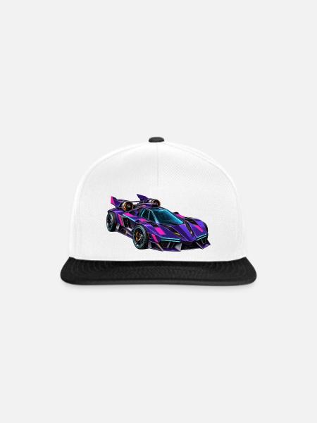 Lila Neon-Supersportwagen - Snapback Cap - Weiß/Schwarz