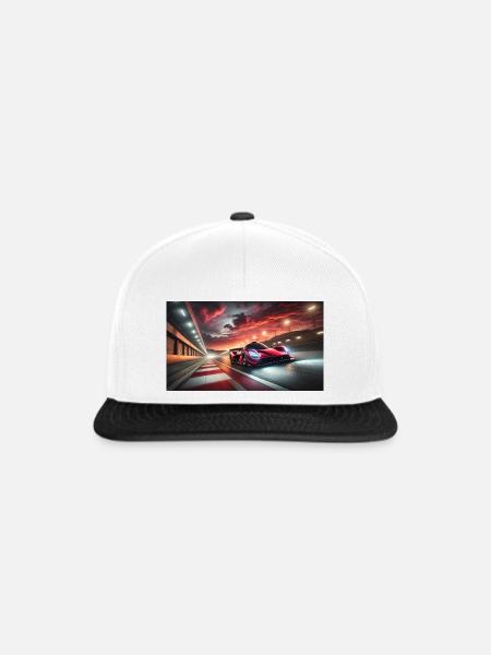 Rennwagen im Sonnenuntergang - Snapback Cap - Weiß/Schwarz