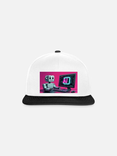 Futuristischer KI-Roboter und Tech-Bildschirm - Snapback Cap - Weiß/Schwarz