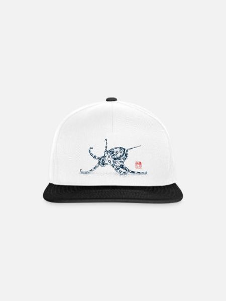 Oktopus mit Kanji Stamp - Snapback Cap - Weiß/Schwarz