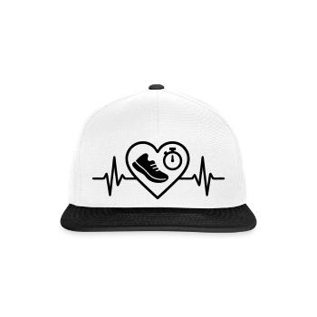 Laufen Herz Schuh Stoppuhr Bahn - Snapback Cap - Weiß/Schwarz - Vorne