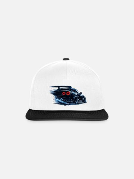 Blauer Sportwagen in Geschwindigkeit - Snapback Cap - Weiß/Schwarz