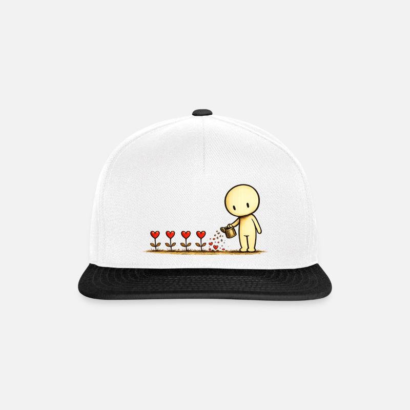 Der kleine Gedanke | Sei gut | Herzblumen Motiv - Snapback Cap - Weiß/Schwarz