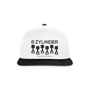 6 Zylinder handgerissen Autotuning Motor Shirt - Snapback Cap - Weiß/Schwarz - Vorne