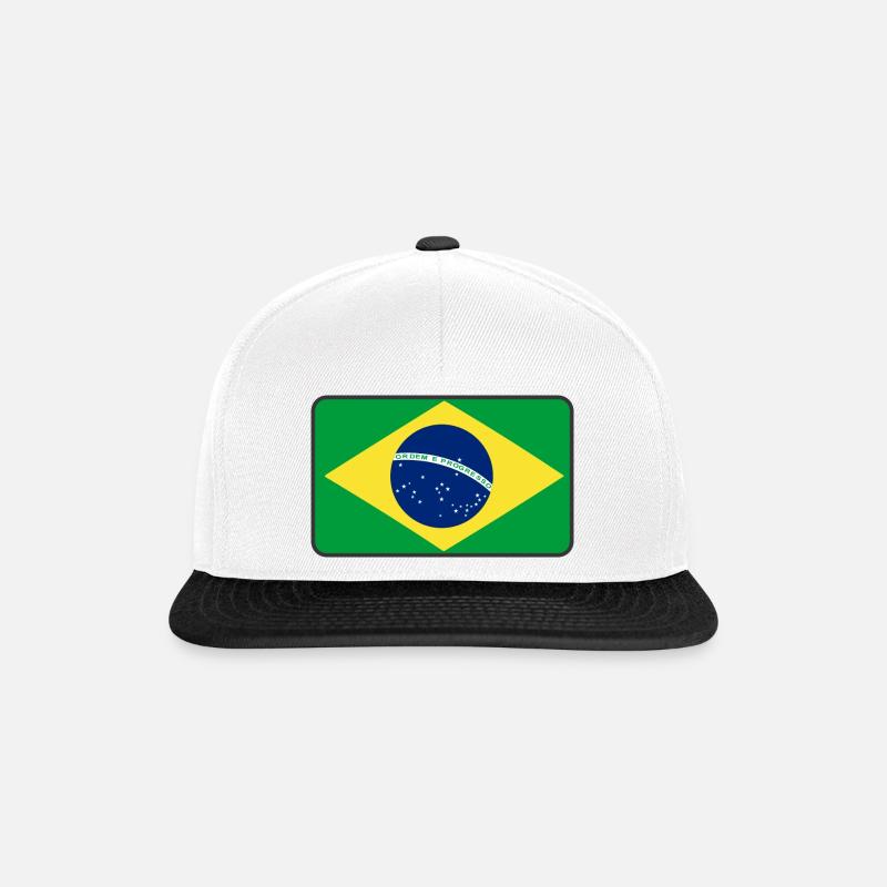 Flaggenvignette oder Logo von Brasilien - Snapback Cap - Weiß/Schwarz