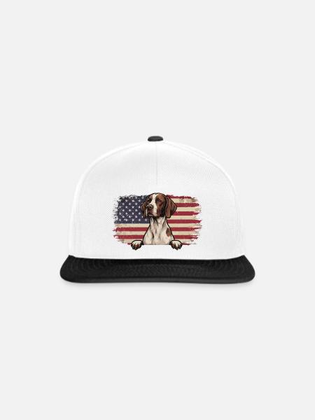Englischer Pointer US-Flagge – Pointer Dad-Jagdhund - Snapback Cap - Weiß/Schwarz