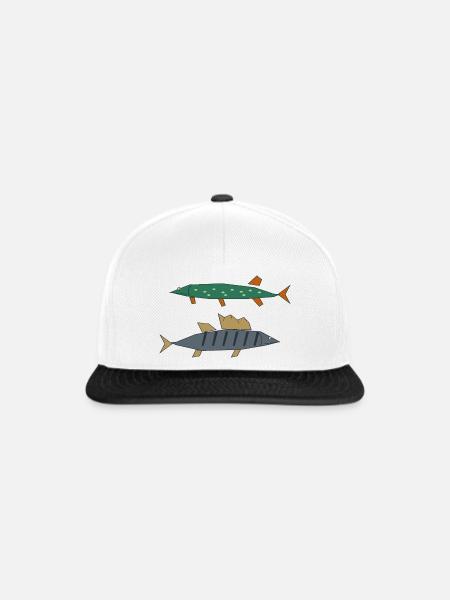 Hecht Zander Angeln Lustig - Snapback Cap - Weiß/Schwarz