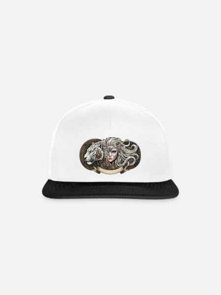 Fantasiefrau mit mechanischem Tiger - Snapback Cap - Weiß/Schwarz
