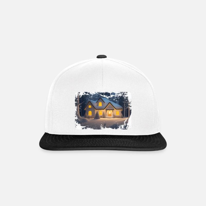 Gemütliches Winterhäuschen im Schnee - Snapback Cap - Weiß/Schwarz