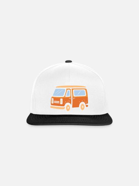 Retro Camper Van Cartoon Illustration - Snapback Cap - Weiß/Schwarz
