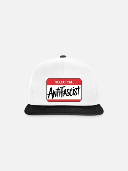 Hello I'm Antifascist - Antifa Tee - Snapback Cap - Weiß/Schwarz