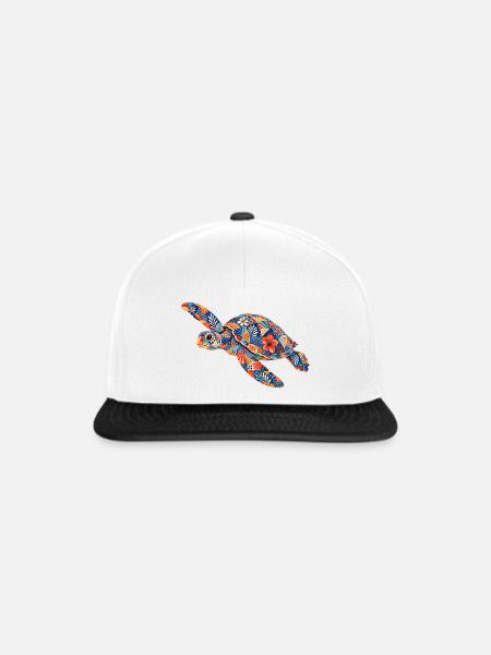 Patchwork Schildkröte Blumenmuster - Snapback Cap - Weiß/Schwarz