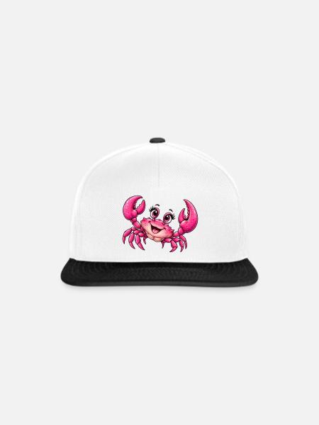 Pinker Krebs – Freches Meeresmotiv - Snapback Cap - Weiß/Schwarz