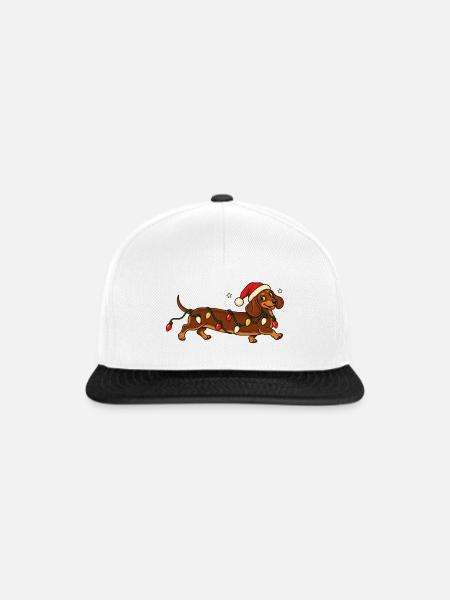    Weihnachts Dackel mit Lichterkette - Snapback Cap - Weiß/Schwarz
