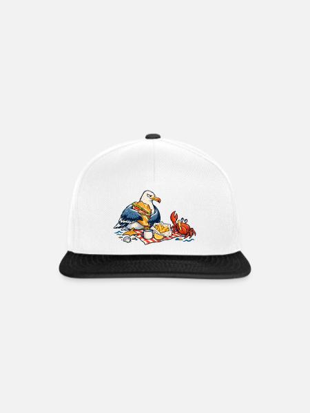Möwe & Krabbe beim Strandpicknick – Küste - Snapback Cap - Weiß/Schwarz