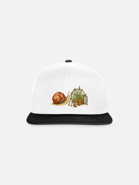 Schnecke mit kleinem Gewächshaus - Snapback Cap - Weiß/Schwarz