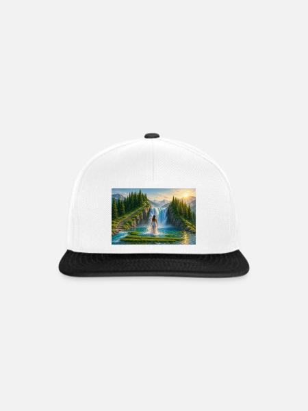 Traumhafter Wasserfall in der Berglandschaft - Snapback Cap - Weiß/Schwarz