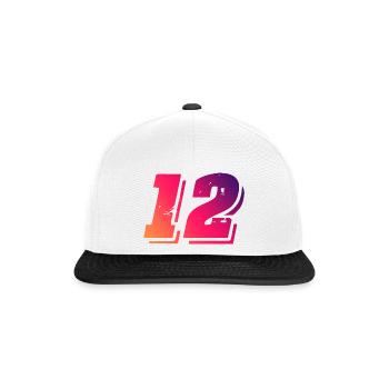 12 Zahl Symbol - Snapback Cap - Weiß/Schwarz - Vorne