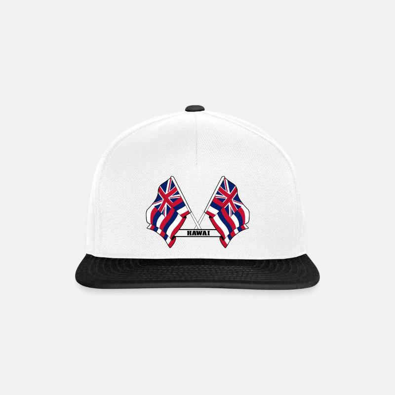 Zwei Flaggen mit dem Text HAWAI - Snapback Cap - Weiß/Schwarz
