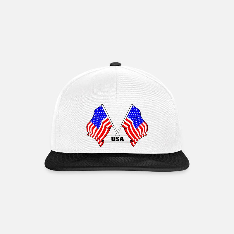 Zwei Flaggen mit dem Text USA - Snapback Cap - Weiß/Schwarz