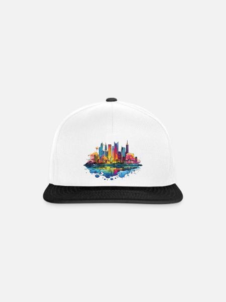 Bunte Skyline Reflektion - Snapback Cap - Weiß/Schwarz