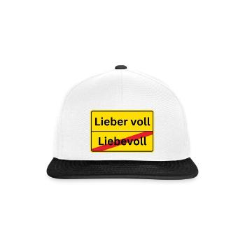 Ortsschild Lieber voll - Snapback Cap - Weiß/Schwarz - Vorne