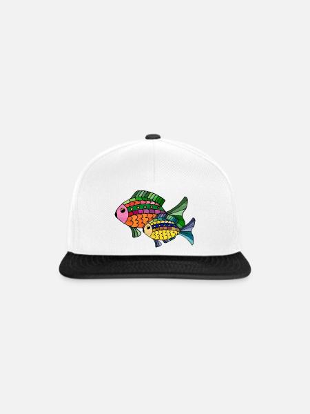 Fische - Snapback Cap - Weiß/Schwarz