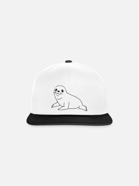 Seehund Robbe - Snapback Cap - Weiß/Schwarz