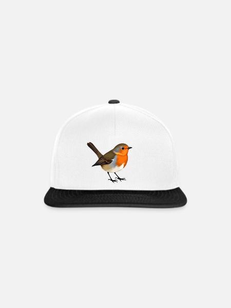 Rotkehlchen Vogel - Snapback Cap - Weiß/Schwarz