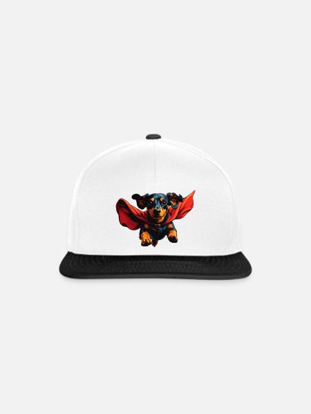 Superhelden-Dackel mit Cape - Snapback Cap - Weiß/Schwarz