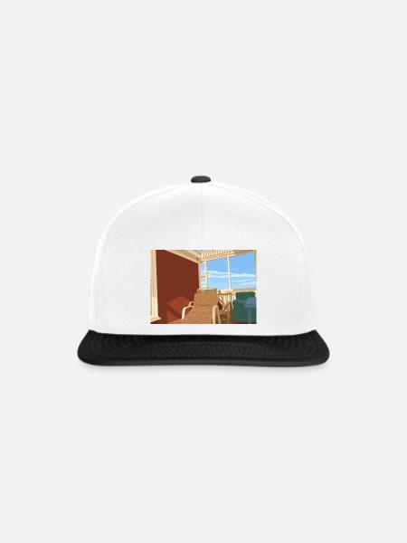 Gemütlicher Liegestuhl auf sonniger Veranda  - Snapback Cap - Weiß/Schwarz