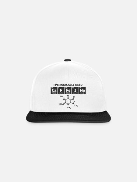  Lustiger Kaffee Periodensystem "CaFFeINe" Kaffee - Snapback Cap - Weiß/Schwarz