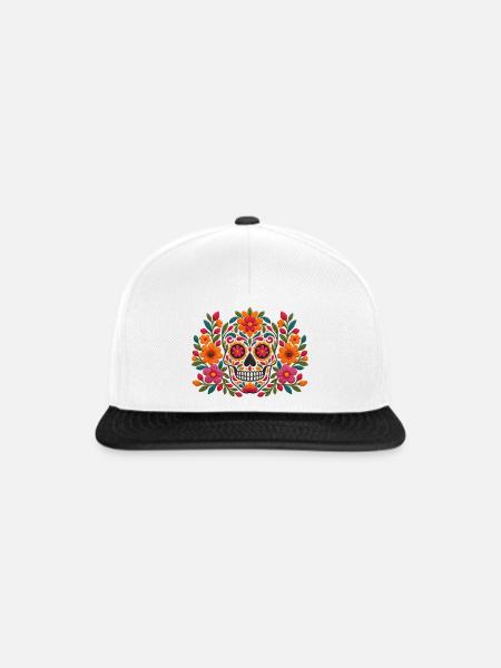 Floral Sugar Skull Burst - Snapback Cap - Weiß/Schwarz