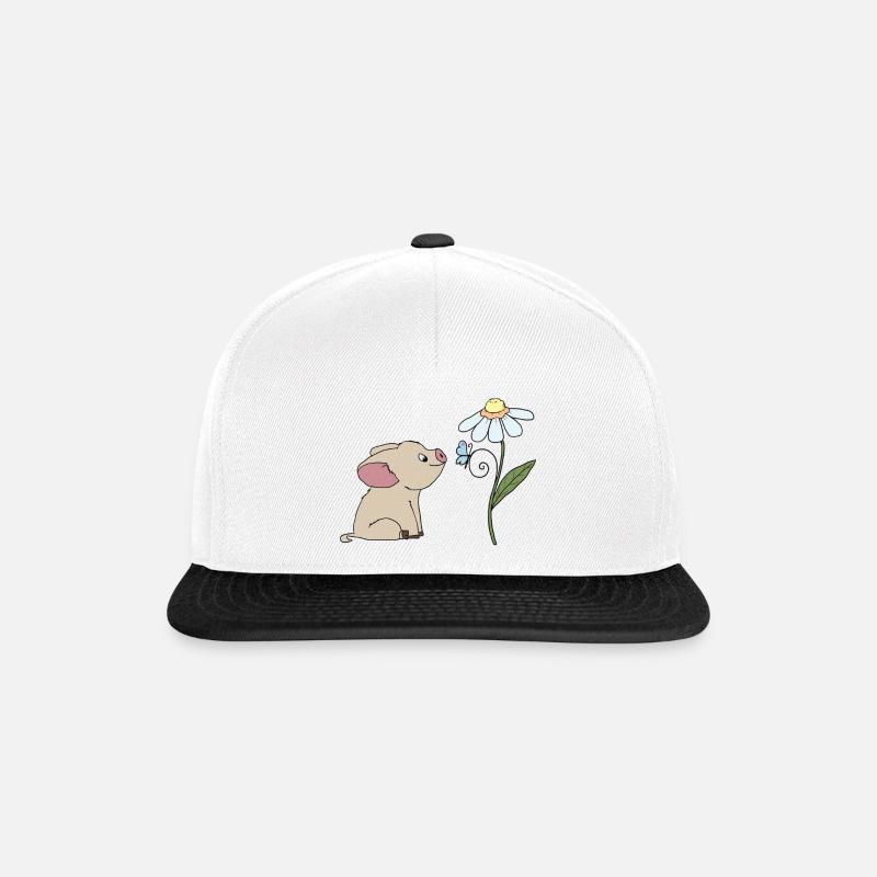 Schweinchen und Schmetterling - Snapback Cap - Weiß/Schwarz