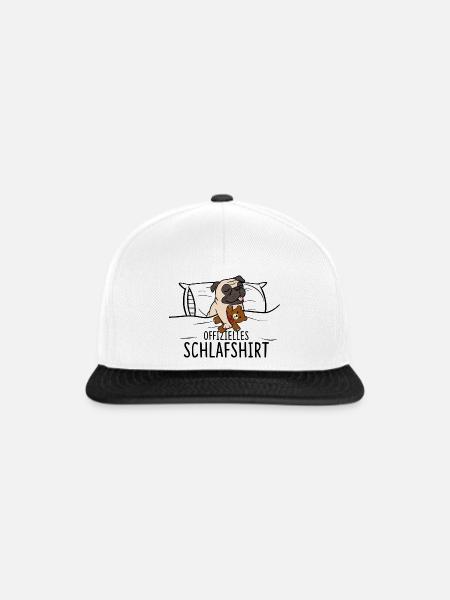 Offizielles Schlafshirt Mops Pyjama Nachthemd Hund - Snapback Cap - Weiß/Schwarz
