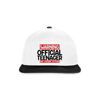 Warning Official Teenager, May Contain Attitude 4 - Snapback Cap - white/black - Front