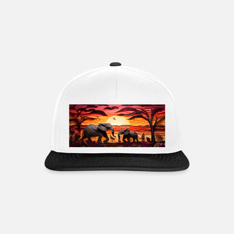Sunset over savanna - elephants - Snapback Cap - white/black