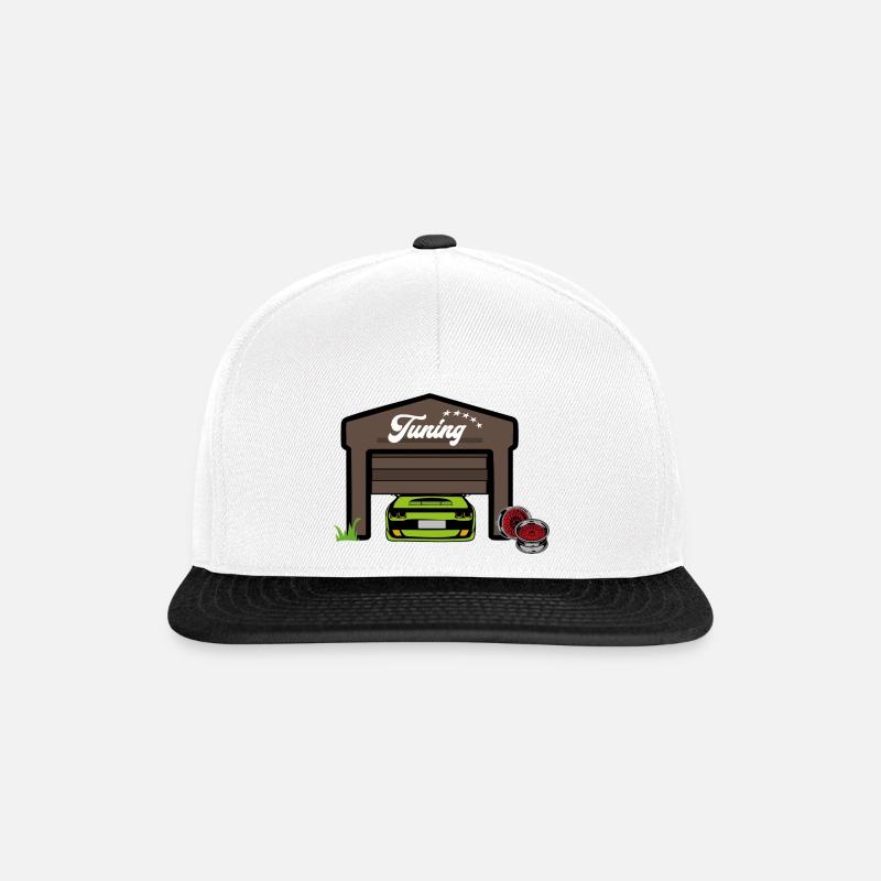 tuning Garage/ cooles Design mit Tuning Print - Snapback Cap - Weiß/Schwarz