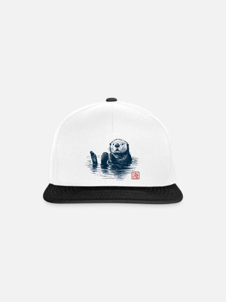 Seeotter mit Kanji Stempel - Snapback Cap - Weiß/Schwarz