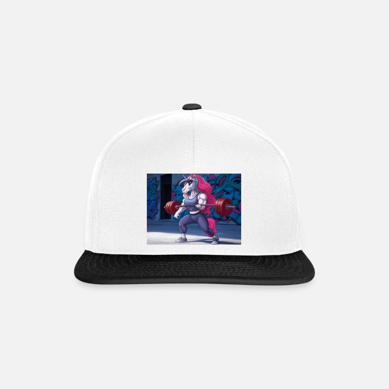 Kraftvolles Einhorn-Training - Snapback Cap - Weiß/Schwarz