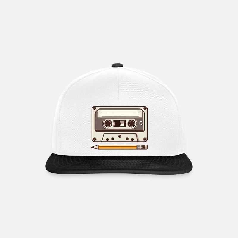 Cassette compacte et crayon, Rétro, Vintage - Casquette snapback - blanc/noir
