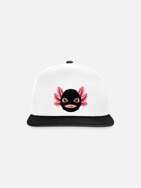 Böser Axolotl mit Sturmhaube - Snapback Cap - Weiß/Schwarz